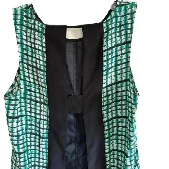 PARKER Silk Tie Dye Color Block Sleeveless Open Back Split Hem Tank Green Small - Picture 7 of 11